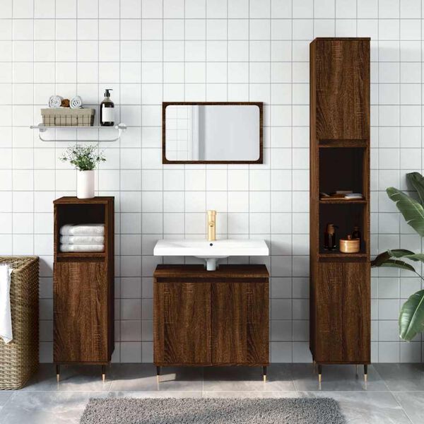 vidaXL Bathroom Cabinet Brown Oak Engineered Wood, Iron Medium