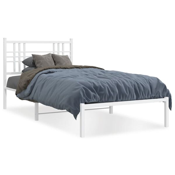 vidaXL Bed Frame White Steel Twin Modern Bed Frame Rectangular