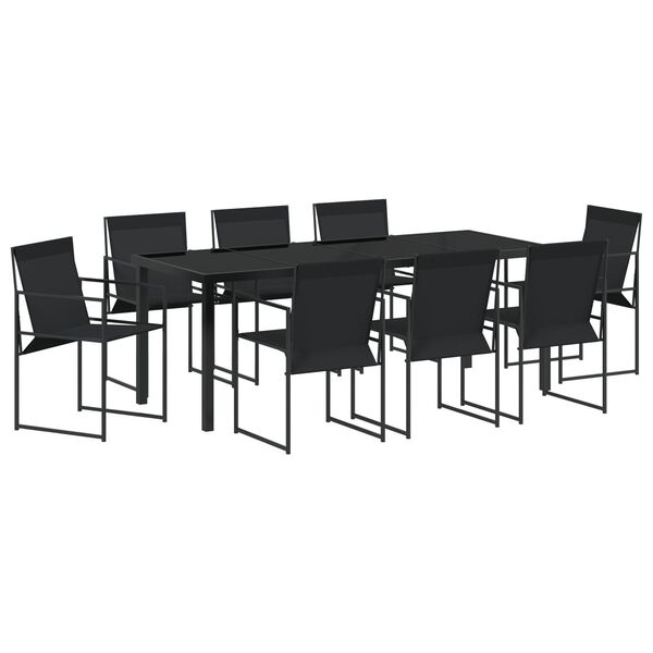 vidaXL Garden Dining Set 9 pcs Black Powder-Coated Steel