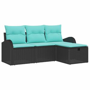 vidaXL Sofa Set with Cushion 4 pcs Black and Turquoise Poly Rattan