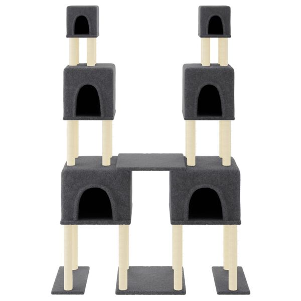 vidaXL Cat Tree Dark grey Engineered wood, plush, sisal Large