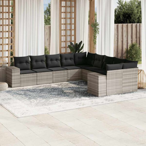 vidaXL Garden Sofa Set Light Grey Poly Rattan Large Adjustable Feet