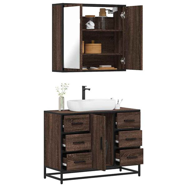 vidaXL Bathroom Furniture Set Brown Oak Engineered Wood, Metal Standard