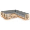 vidaXL Garden Lounge Set Natural wood, Grey cushions