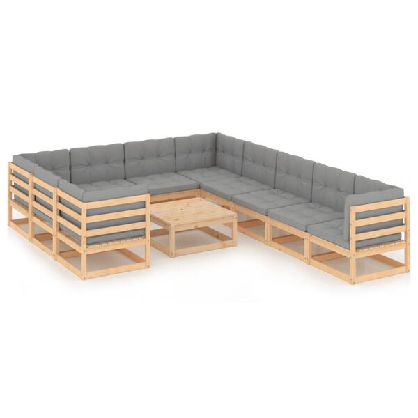vidaXL Garden Lounge Set Natural wood, Grey cushions