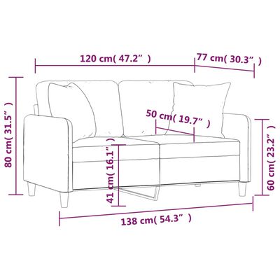 vidaXL 2-Seater Sofa with Pillows&Cushions Light Gray 47.2" Fabric