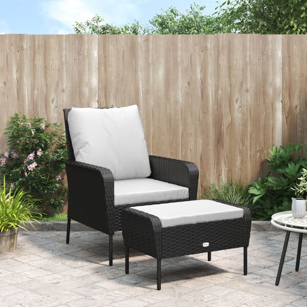 vidaXL Garden Chair With Footstool Black PE Rattan, Steel Medium