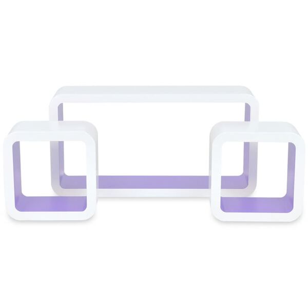 3 White-Purple MDF Floating Wall Display Shelf Cubes Book/DVD Storage