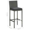 vidaXL Bar Stool Set of 2 Grey Poly rattan, powder-coated steel, fabric