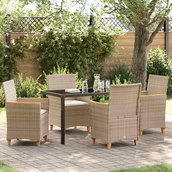 vidaXL Garden Dining Set 5 pcs Beige Poly Rattan