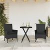 vidaXL 3 Piece Bistro Set with Cushions Black Poly Rattan and Glass