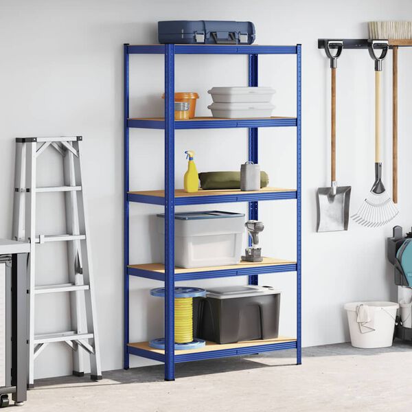 vidaXL 5-Layer Storage Shelf Blue Steel&Engineered Wood