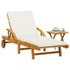 vidaXL Sun Lounger Brown, Cream White Solid Acacia Wood, Polyester