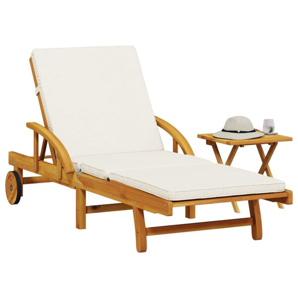 vidaXL Sun Lounger Brown, Cream White Solid Acacia Wood, Polyester