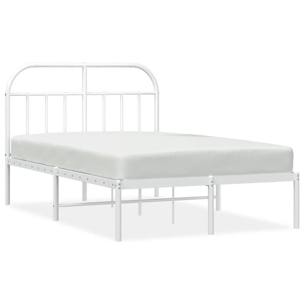 vidaXL Metal Bed Frame without Mattress with Headboard White 120 x 78.7 "