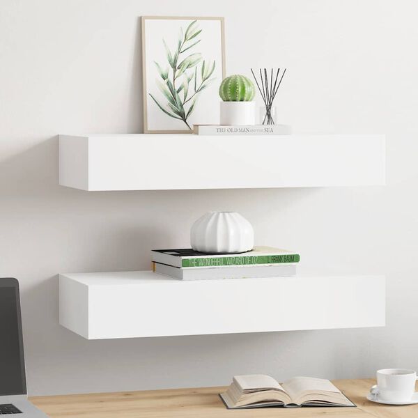 vidaXL Wall-mounted Drawer Shelves 2 pcs White 60x23,5x3.9 " MDF