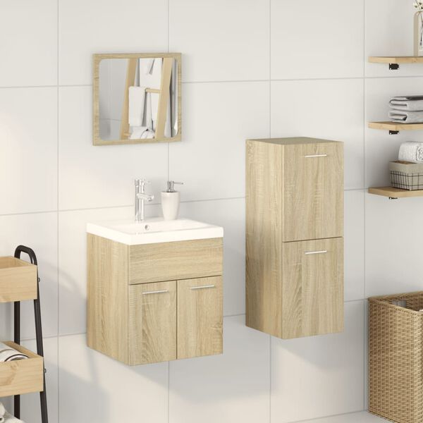 vidaXL Bathroom Furniture Set Sonoma Oak Engineered Wood Medium
