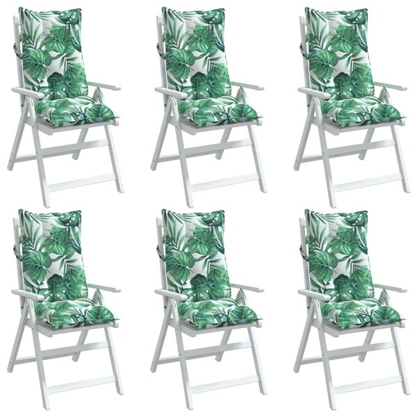 vidaXL Highback Chair Cushion Set of 6 Green with leaf pattern