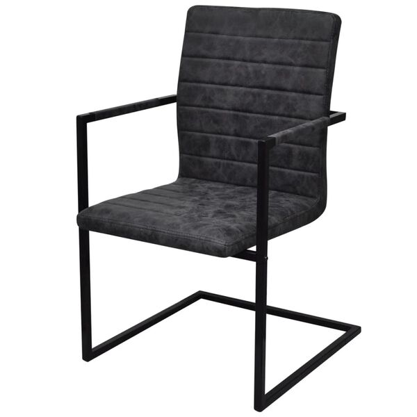 vidaXL Dining Chair Set of 2 Black PU leather, Steel Medium Sleek