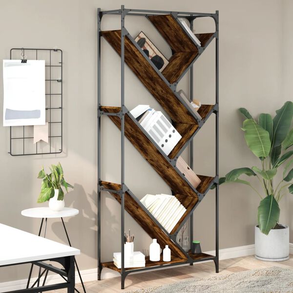 vidaXL Bookcase Smoked oak Engineered wood Tall Adjustable Feet
