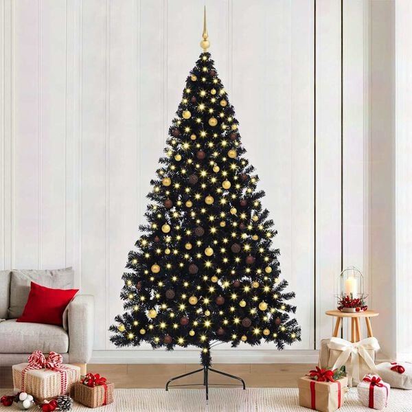 vidaXL Artificial Pre-lit Christmas Tree with 300 LEDs Black 94.5" PVC