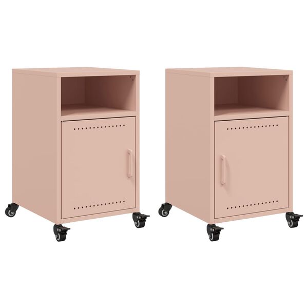 vidaXL Bedside Cabinet Set of 2 Pink Cold-rolled steel Small