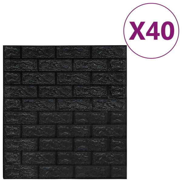 vidaXL Wallpaper Set of 40 Black PE Foam 27.6 x 30.3 in Wallpaper