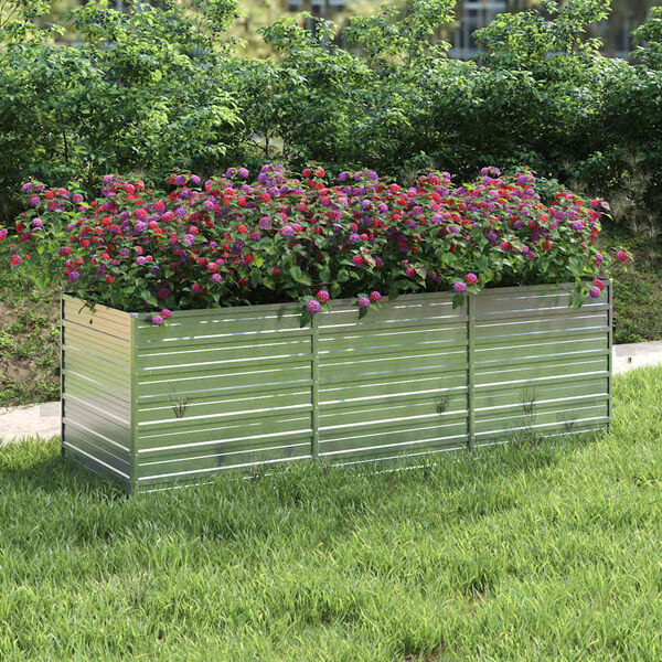 vidaXL Garden Raised Bed Silver Galvanized Steel Large Garden Raised Bed