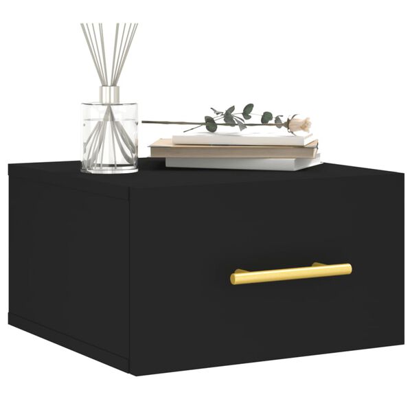 vidaXL Wall-mounted Bedside Cabinet Black Engineered Wood