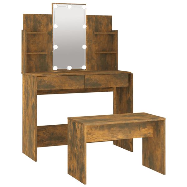 vidaXL Dressing Table Set With LED Smoked oak Engineered wood, acrylic