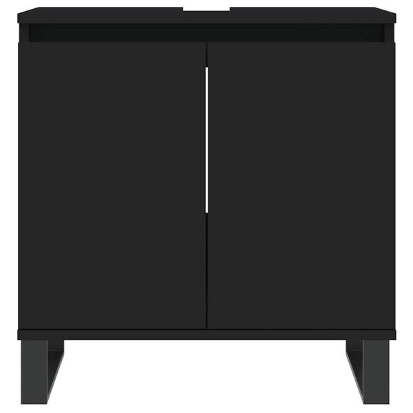 vidaXL Bathroom Cabinet Black Engineered wood, iron Medium-sized cabinet