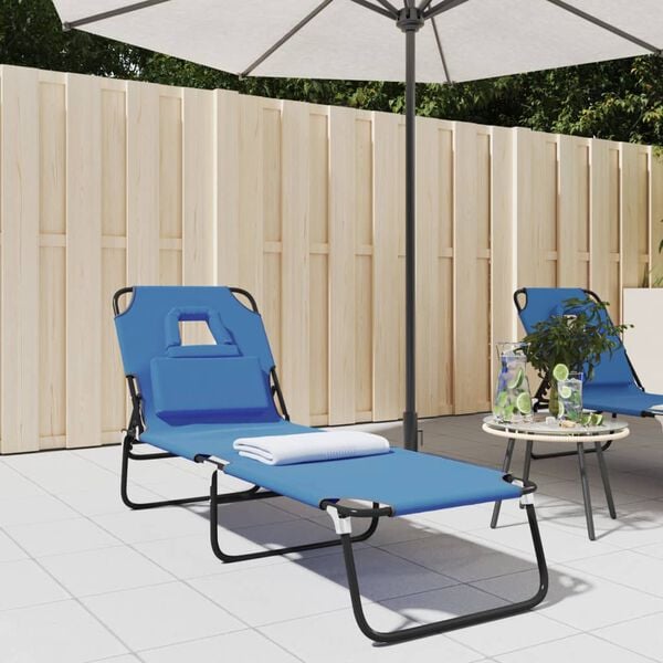 vidaXL Sun Lounger Blue Oxford fabric, Powder-coated steel Standard