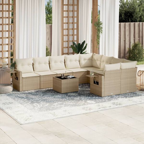 vidaXL Garden Sofa Set Beige PE Rattan Adjustable Feet Garden Sofa Set