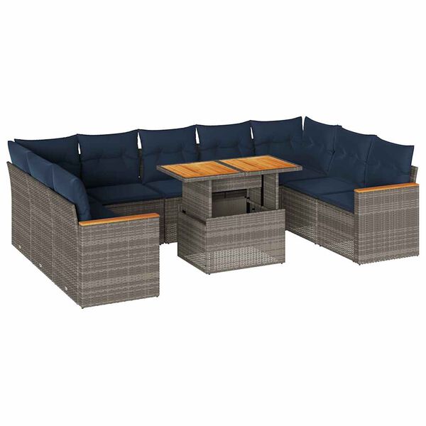 vidaXL 10 Piece Patio Sofa Set with Cushions Gray Poly Rattan