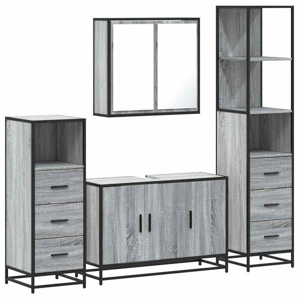 vidaXL Bathroom Furniture Set Grey sonoma Engineered wood, metal Standard