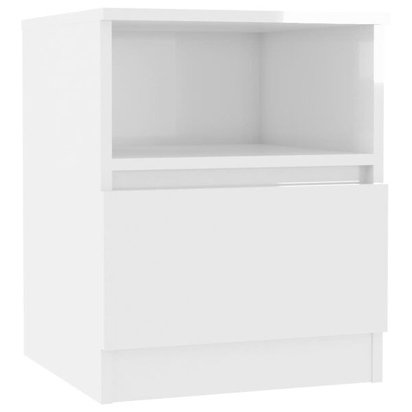 vidaXL Bed Cabinet High Gloss White 15.7x15.7x19.7" Engineered Wood