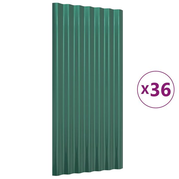 vidaXL Roof Panels 36 pcs Galvanized Steel Green 31.5"x14.2"