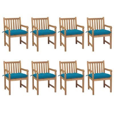 vidaXL Patio Chairs 8 pcs with Light Blue Cushions Solid Teak Wood