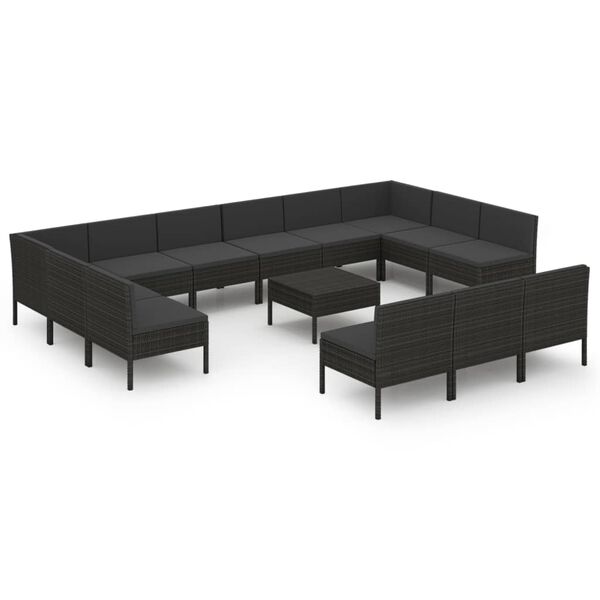 vidaXL Garden Lounge Set Black PE rattan, powder-coated steel, polyester