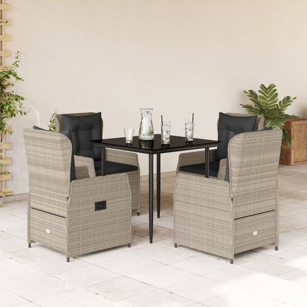 vidaXL 5 Piece Patio Dining Set with Cushions Light Grey Poly Rattan