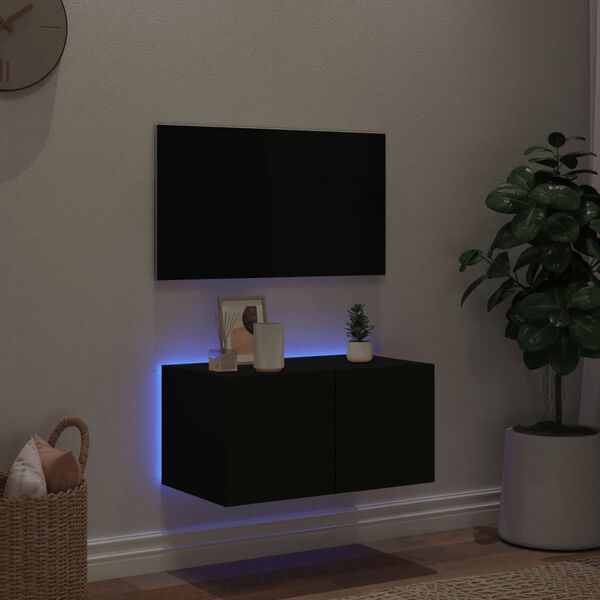 vidaXL TV Wall Cabinet Black Engineered Wood Medium TV Wall Cabinet