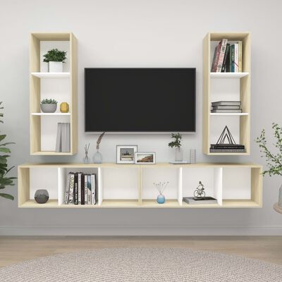 vidaXL Wall-mounted TV Cabinets 4 pcs White and Sonoma Oak Chipboard