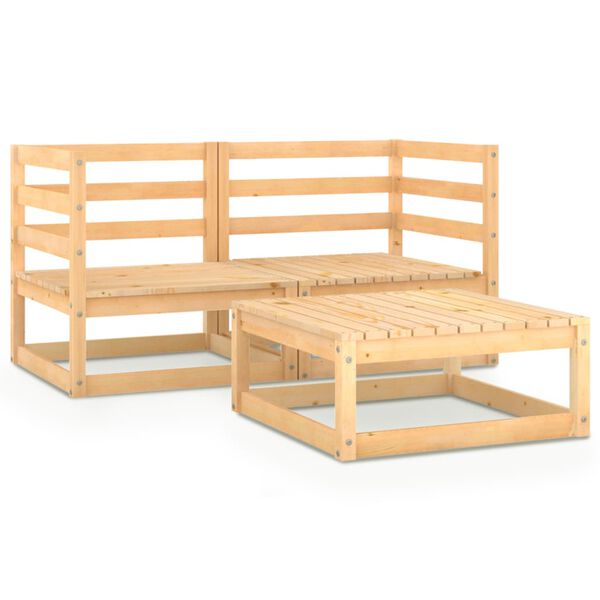 vidaXL Garden Lounge Set Natural Wood Solid Pine Wood 3 Piece Modular