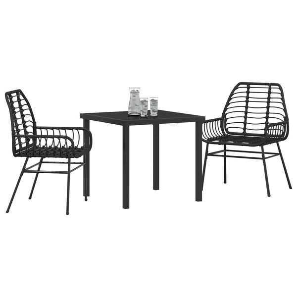 vidaXL Garden Dining Set 3 pcs Black poly rattan