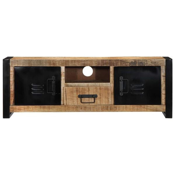 vidaXL TV Cabinet Black and Brown Solid rough mango wood, iron Medium