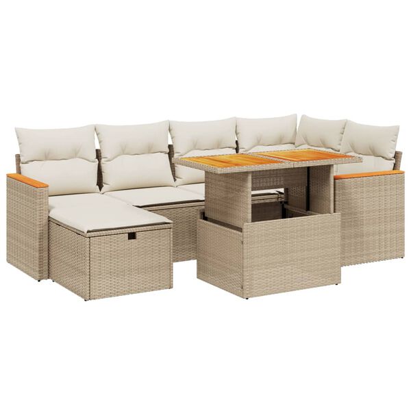 vidaXL Garden Sofa Set Beige PE rattan Large Adjustable Armrests