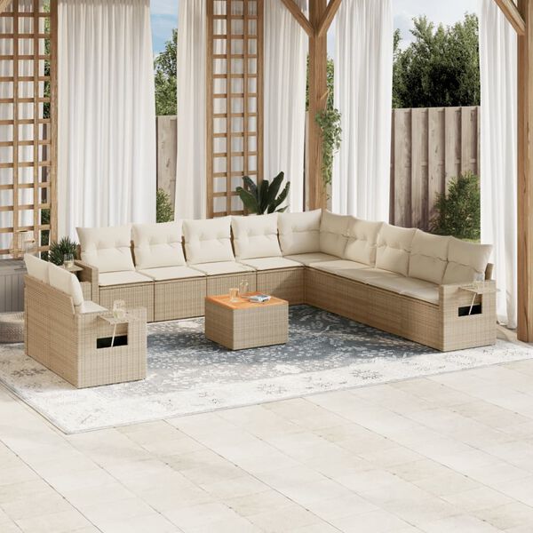 vidaXL Garden Sofa Set Beige with cream cushions