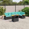 vidaXL 7 Piece Patio Sofa Set with Cushions Black Poly Rattan