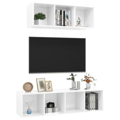 vidaXL 2 Piece TV Cabinet Set High Gloss White Chipboard