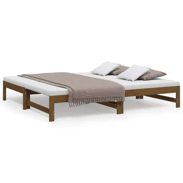 vidaXL Day Bed Honey Brown Solid Pine Wood 2x Expandable Day Bed